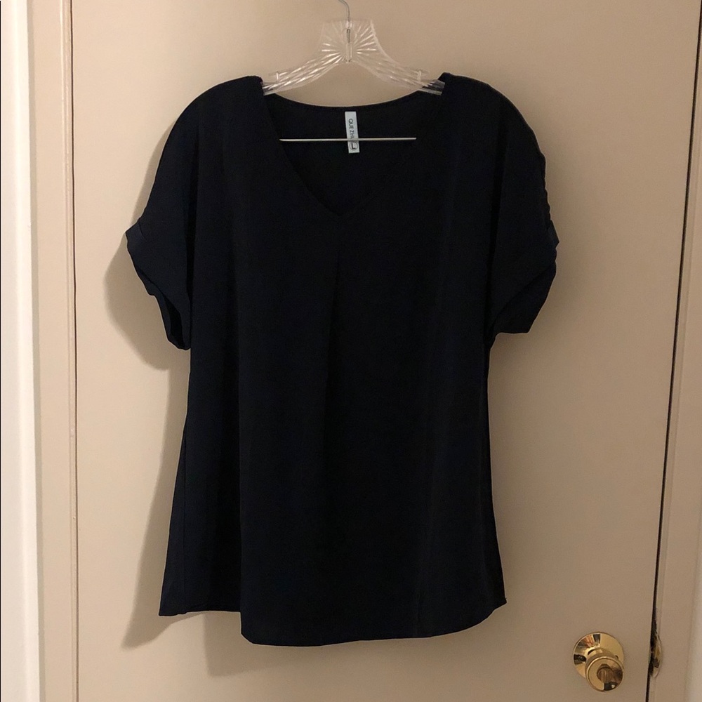 Women's V-Neck Short Sleeve Top - Navy Blue